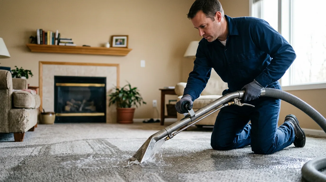 Water damage restoration technician working near Dedham, IA